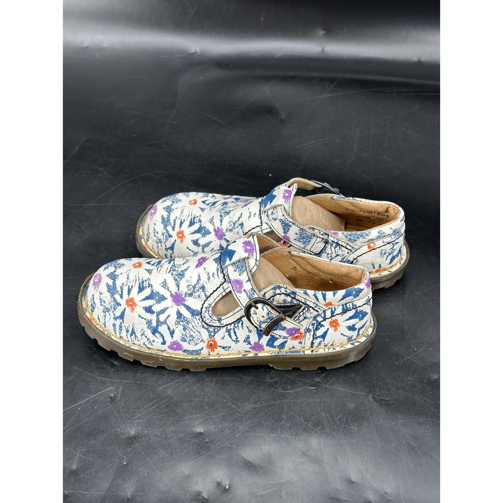 Dr Martens Flowers Mary Jane Leather Strap Shoes Women US 2 Made in England